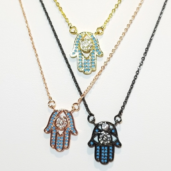 Dainty Hamsa Pave CZ Necklace NEW - Picture 5 of 7